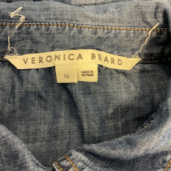 Veronica Beard Chambray Dress 10 Blue Snap Front Long Sleeve Pucker Pleats - Picture 13 of 13